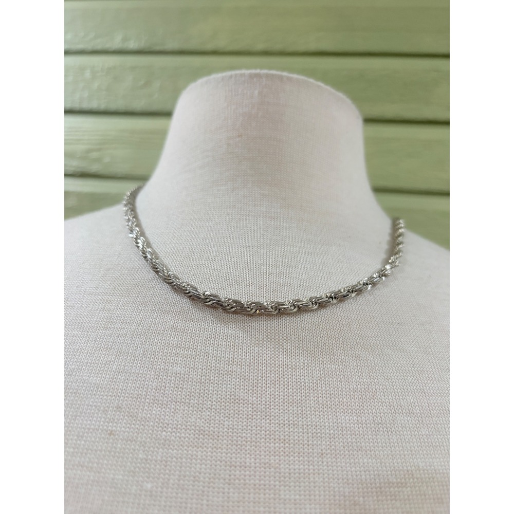 Silver Tone Rope Chain Necklace 20 Inch Twisted Link Lobster Clasp Unisex